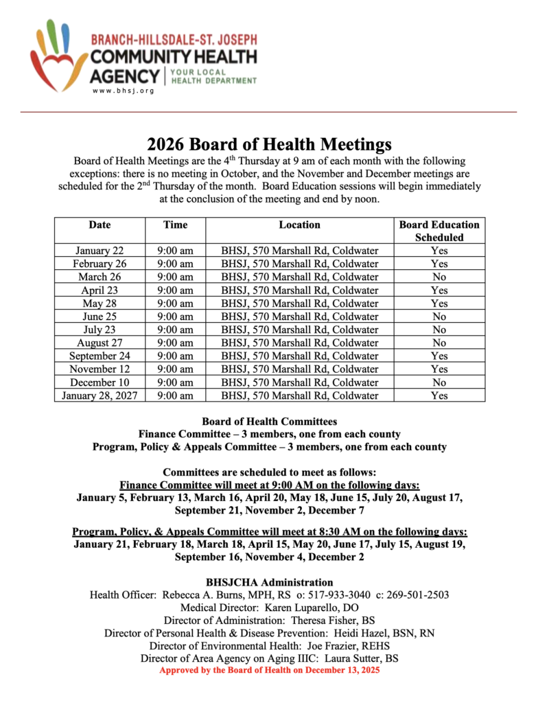 Board of Health Meetings